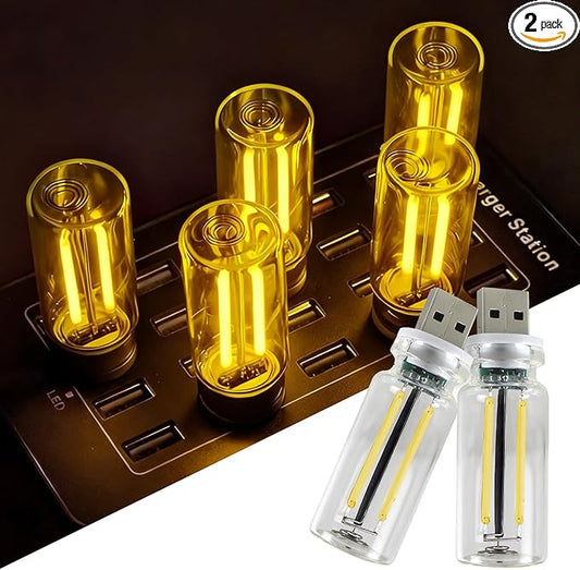 2 PCS USB Car Lights, Touch Dimmable Retro Mini Glass Bottle LED Ambient Night Light for Vehicle Interior, Bedroom, Hallway, Camping, Holiday and Party Decoration (Yellow)