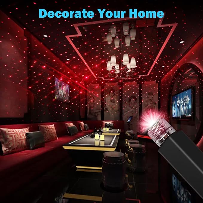 Car Roof Star Night Light, Portable Adjustable USB Flexible Interior LED Romantic Atmosphere Star Night Projector, Inside Car Lighting for Cars Bedrooms Parties Decoration(Red)