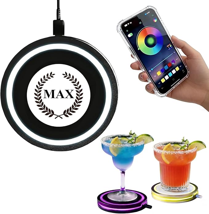 Personalized Smart Coaster with App, Custom Name Smart Coaster, Portable Smart Coaster with Interactive Lighting, Bar Accessories for Bars, Clubs & Home, Gifts for Bartender, Drinking Lover