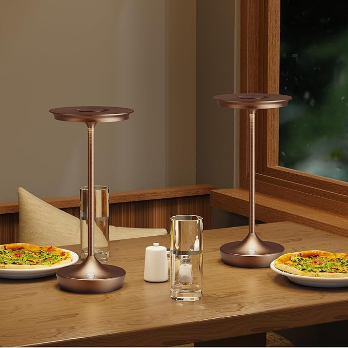 LED Cordless Table Lamps Rechargeable - Outdoor 6000mAh Battery Operated Portable Tables Light 3 Color Stepless Dimming Lamp with Memory Function for Patio Restaurant Dining Moka