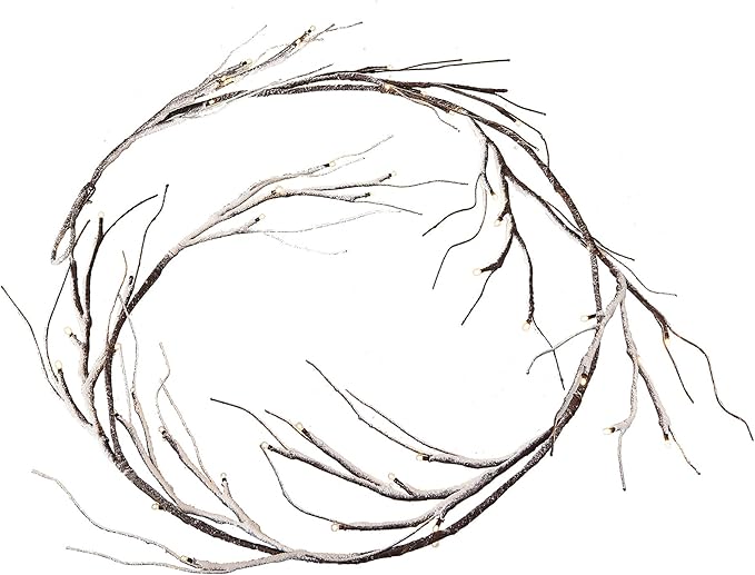 Hairui Lighted Garland Snow Flocked 6FT 48 LED Battery Operated Pre-lit Twig Vine Winter Christmas Party Decoration Indoor Outdoor Use