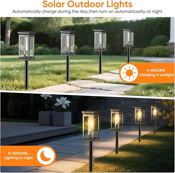 Solar Pathway Lights Outdoor Waterproof – 8 Pack Bright Solar Powered Garden Lights with Auto On/Off, IP65 LED Landscape Lighting for Walkway Patio Lawn Yard Décor