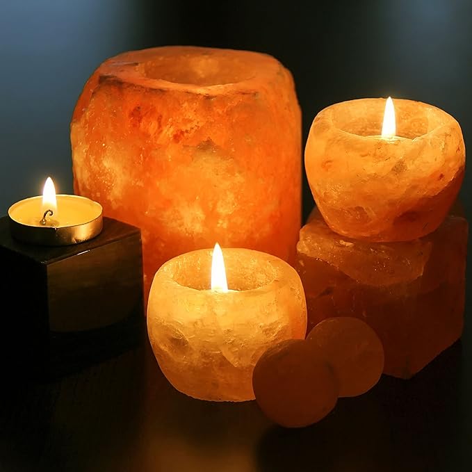 Himalayan Glow Hand Carved Himalayan Salt Candle Holders, Home Decor Item great as a Night light