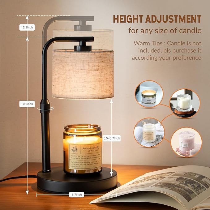 Candle Warmer Lamp with Timer, Dimmable Candle Wax Warmer with 2 Light Bulbs, Height Adjustable Electric Candle Light Scented Candles, Home Room Decor, Gifts for Women Mom