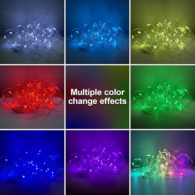 WS2812B Fairy String Lights Addressable Individually RGB IC, PVC Wire 16.4FT 50LEDs DC5V/2A for Twinkle Home Garden Bedroom Outdoor Indoor Decor(No Adapter or Controller) 4PCS