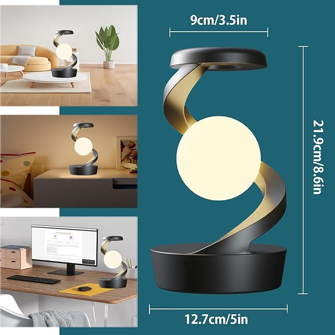 Levitating Lamp Levitating Moon Lamp 360° Floating & Spinning in Air Freely with RGB Moon Lamp, Wireless Charging Night Light, Gesture Control Rotating Floating Night Light Desk Toys,White