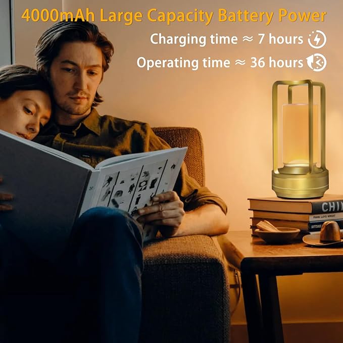 Cordless Rechargeable Table Lamps, Portable Lumisom Crystal Small Lantern Lamp with Touch Control & 3 Color Dimmable, 4000mAh Battery-Powered Klarako Crystal Desk Lanter for Outdoor Indoor (Gold)