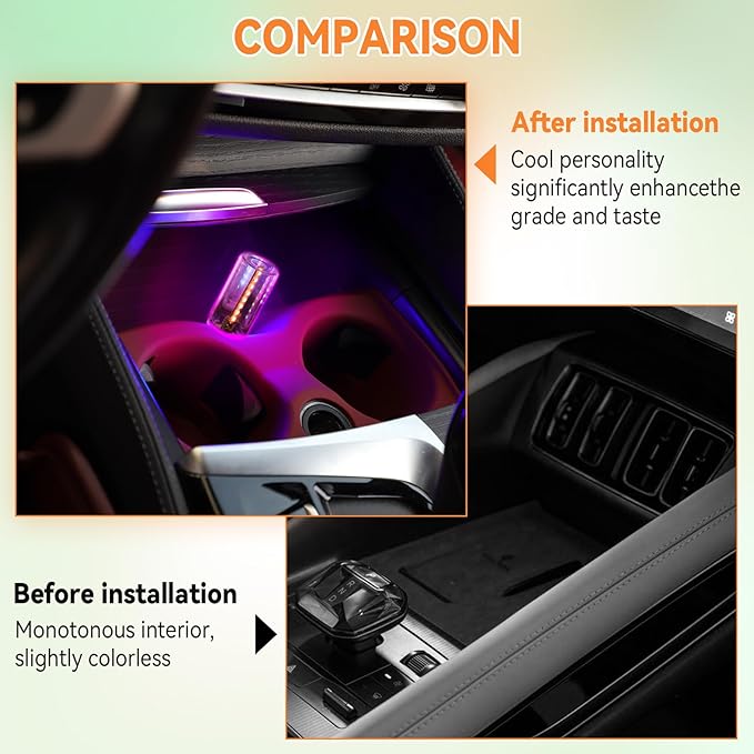 5Pcs Mini Retro Car Light, 10 Modes, Transparent Shell USB LED Car Interior Atmosphere Lamps, Touch-Control Portable Plug-in Glass Bottle Ambient Night Light for Camping Bedroom Party