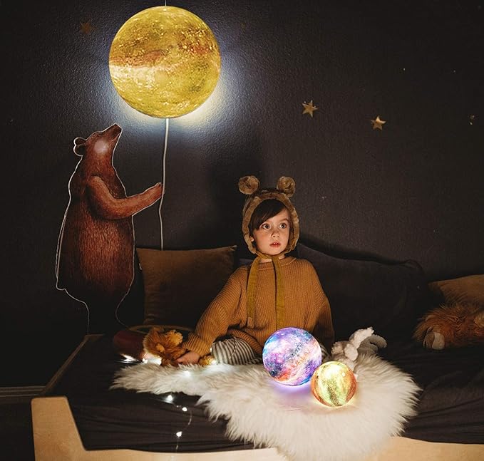 LOGROTATE Moon Lamp, Kids Night Light, 16 Colors Galaxy Lamp 3D Printing LED Moon Light with Stand, Remote&Touch Control, USB Rechargeable Gift for Women Kids Birthday, Bedroom Home Decor, 5.98 inch