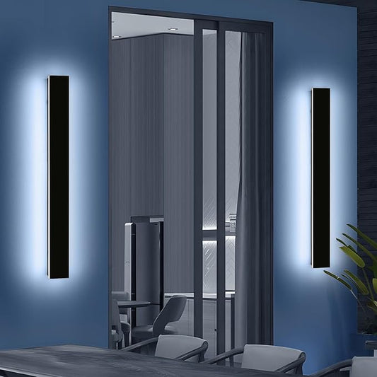 Mikeru 39.3" 2Pack Outdoor Wall Sconce 6000K Cool White - IP65 Waterproof Black Exterior Light, Hardwired Wall Mounted Fixture for Porch, Patio & Entryway | Non-Dimmable Weatherproof Design