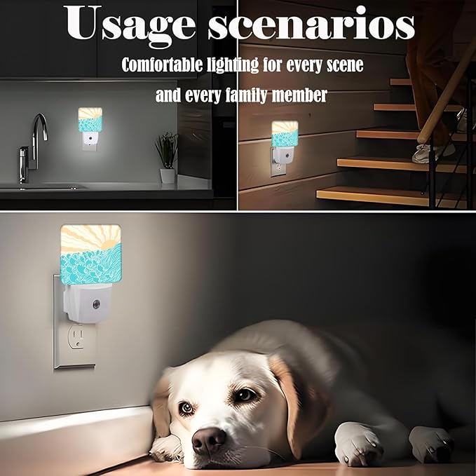 Boho Sea Waves Night Light,Plug-in Nightlights Auto Sensor Night Lamp Dusk-to-Dawn Lamp Home Decor for Nursery Children Girls Boys