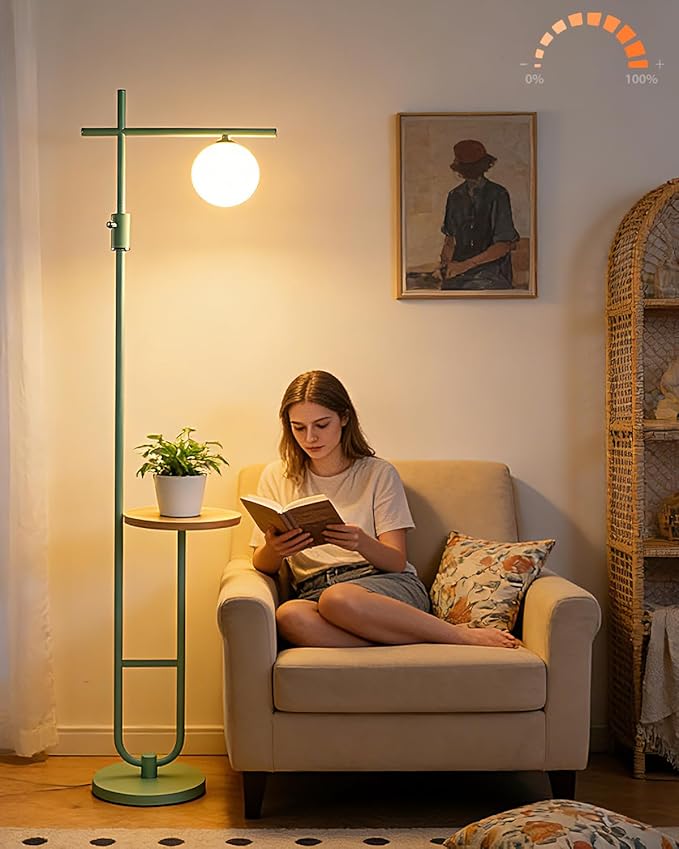 Lightdot Floor Lamps with Storage Table 66IN Black Dimmable, Modern Standing Tall Lamp with Milky White Globe Lampshade, Cross-Shaped Lamp Head and U-Pole Base Style for Living Room/Bedroom/Office