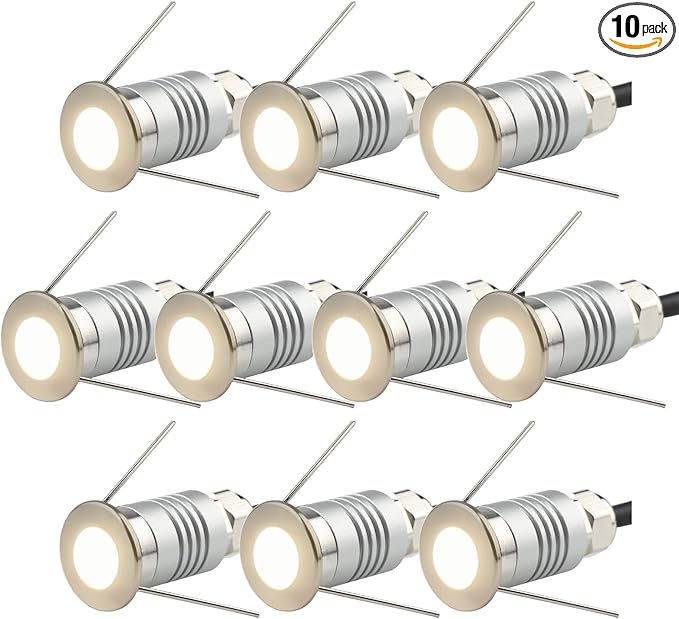LED Mini In-Ground Starlight, 1W 12V DC Low Voltage Recessed Well Light, IP67 Waterproof, Buried Underground Marker Outdoor Landscape Lighting,Warm White 3000K (12V DC, 10 Pack)