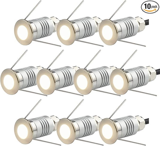 LED Mini In-Ground Starlight, 1W 24V DC Low Voltage Recessed Well Light, IP67 Waterproof, Buried Underground Marker Outdoor Landscape Lighting,Warm White 3000K (24V DC, 10 Pack)