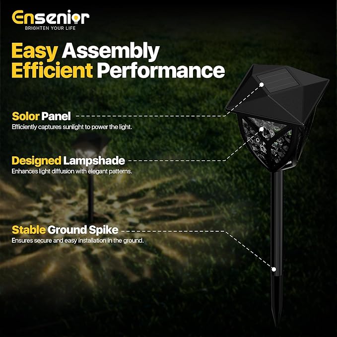 Ensenior 12-Pack Solar Lights Outdoor, 3000K LED Solar Garden Lights for Pathway, Yard, Patio, Walkway, Planter, Waterproof, Energy-Efficient Landscape Lighting