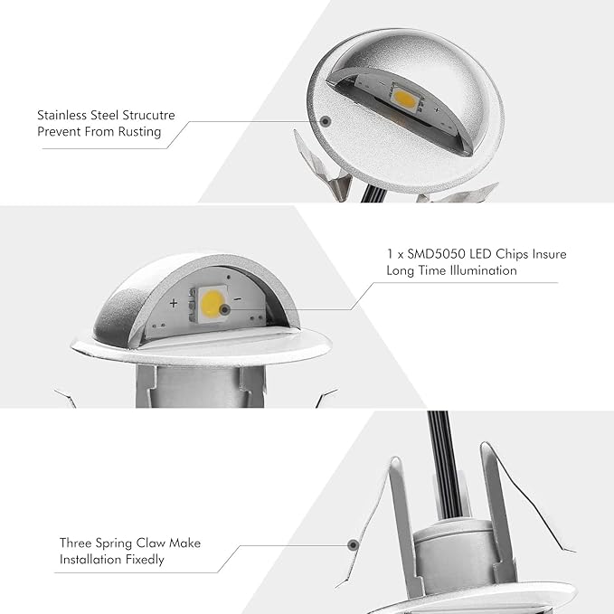 Low Voltage LED Deck Lighting Kits with Transformer, 10 Pack IP65 Waterproof Outdoor Recessed Wall Patio Stairs Step Garden Yard Decorations Landscape Lights (Cold White,Silver)