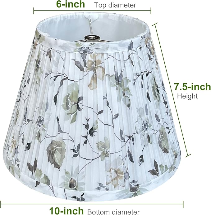 TOOTO STAR Floral Print Small Lampshade, 6x10x7.5inch Pleated lamp shade for table & bedside lamps, Floor Lamps and Pendant Lamps (Spider Fitter), Handmade of Lampshade