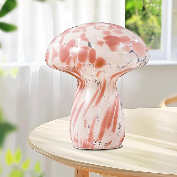 Mushroom Lamp Bedside Table Lamp, 7.0 inches, Semi Transparent Glass Table Lamp Suitable for Bedrooms, Living Rooms, Dining Rooms, Modern Style Aesthetic Cute Home Decoration (Light Purple)