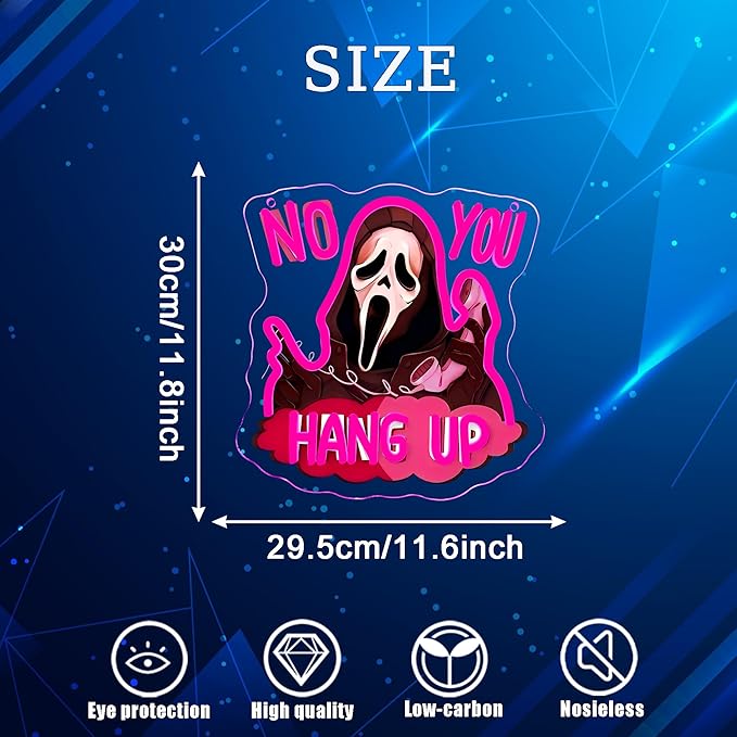 Symone No You Hang Up Halloween Ghostface Mask Neon Sign, Halloween Skull Neon Light USB Powered, for Halloween Party Spooky Decor Neon Horror Decor Horror Movie Sign Halloween Gifts(11.8 * 11.6 In)