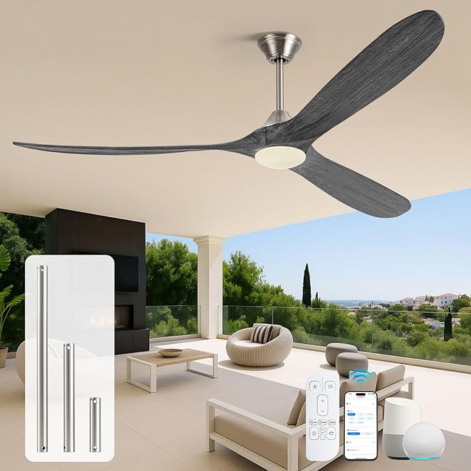 70" Outdoor Ceiling Fan with Light, Large Modern Alexa Smart Lighting & Ceiling Fans with App/Voice/Remote Control, 3 Wood Blade, Quiet Energy Efficient, for Indoor Exterior Patio Porch Bedroom Garage