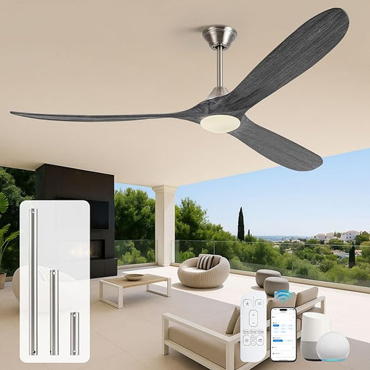 70" Outdoor Ceiling Fan with Light, Large Modern Alexa Smart Lighting & Ceiling Fans with App/Voice/Remote Control, 3 Wood Blade, Quiet Energy Efficient, for Indoor Exterior Patio Porch Bedroom Garage