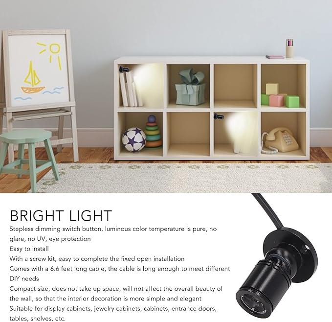 Zerodis 5V Mini Spot Lights Bright USB Dimmable LED Spotlight Spot Lights Indoor Accent Lighting with 6.6ft Cable Modern Spotlight for Showcase Jewelry Cabinet Porch (Light 4000K)