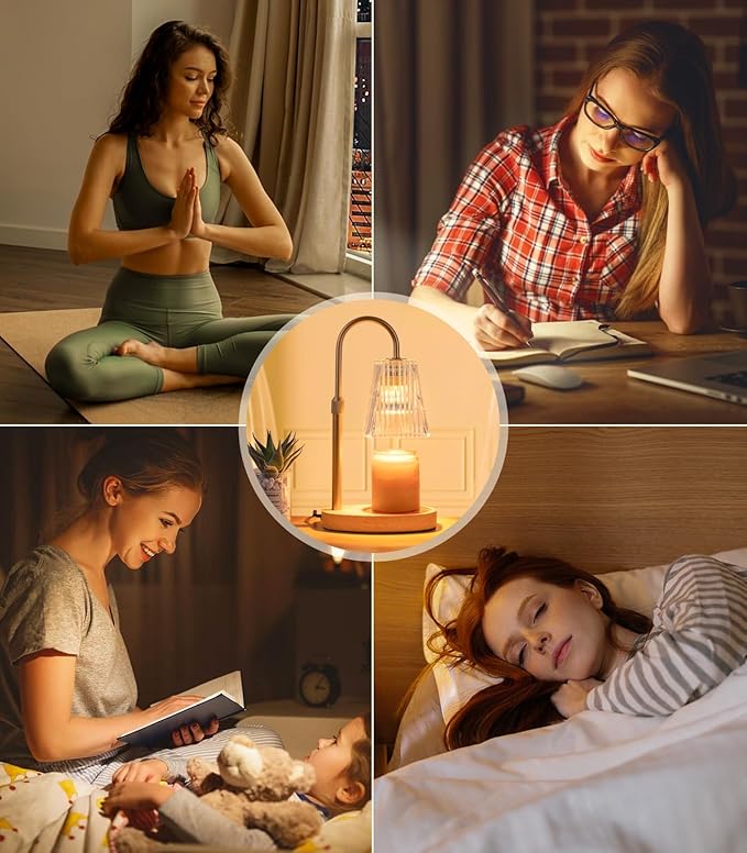 Candle Warmer Lamp with Timer - Electric Dimmer and Adjustable Height for Small Jar Scented Wax Melts - Includes 2 Bulbs for Home Birthday