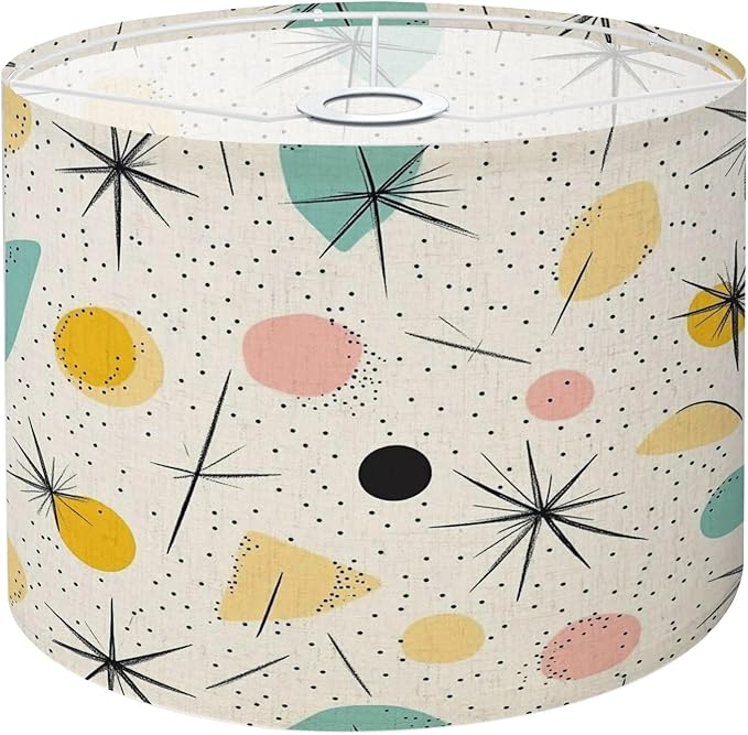 Drum Lamp Shade Atomic Starbursts Mid Century Modern Sputnik Palm Springs Abstract Lampshade for Floor Lamps Table Lamps Pendant Light 8.9"x11" Linen Lampshades Replacement Large Lamp Shade