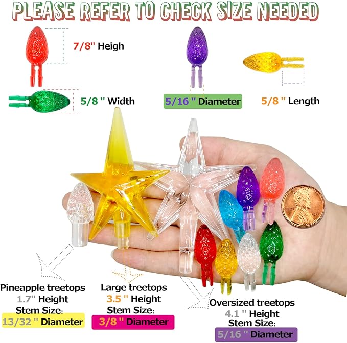 Large Replacement Light Bulbs for Big Ceramic Christmas Trees,（77 PC &3 Treetop Stars） Multicolor Pineapple Tree Pegs Accessories for Decorating 16 to 30in Ceramic Christmas Tree, etc.