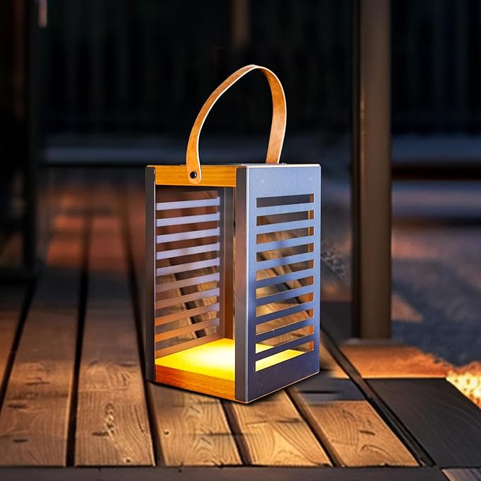 Solar Yard Outdoor Solar Lanterns, Solar Lamp Decorative Outdoor Water-Resistant Steel Table Decor with Handle for Patio, Yard, Porch, Small Black