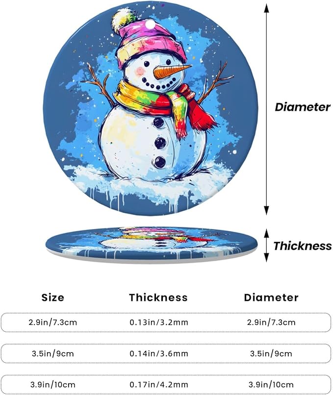 Christmas Cartoon Colorful Snowman Christmas Ornaments, Christmas Decorations Xmas Tree Hanging Ornaments, Round Ceramic Festive Keepsake Gift for Xmas Decorations Holiday Home Decor