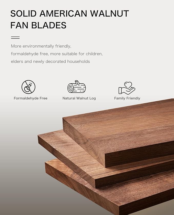 Ceiling Fans with Lights and Remote, 3 Solid Wood Blades, Outdoor Wooden Ceiling Fan with 2 Downrods for Patios, 52 Inch Modern Ceiling Fan with Noiseless Reversible DC Motor (Black)