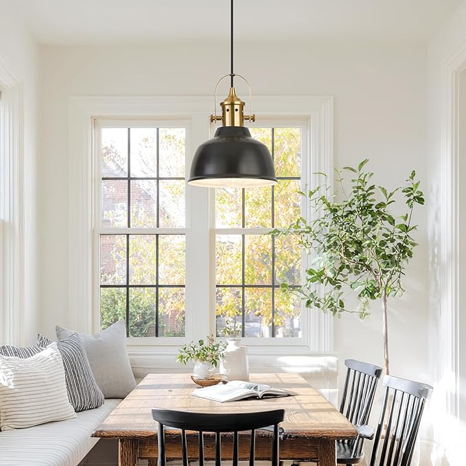 Farmhouse Small Pendant Lights, Black Pendant Lighting for Kitchen Island, lndustrial Adjustable Height Hanging Light for Barn, Dining Room, 3 Pack