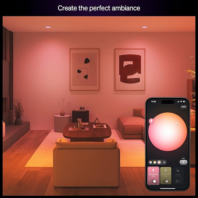 Philips Hue Essential Smart LED BR30 Bulb 2-Pack, White and Color Ambiance, E26, 7.2W, 2200K-6500K, 650 Lumens, Dimmable, Works with Alexa, Google Assistant, Apple Home