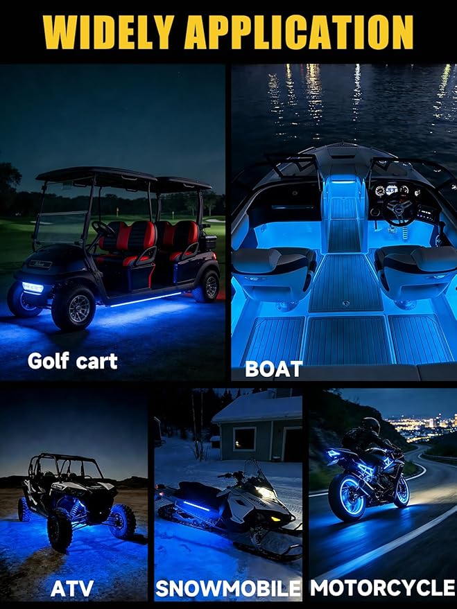Led Light Strip Exterior Interior 24inch 5050 SMD Led Strip Light IP68 Waterproof Flexible Lights 12V for Car SUV Truck Marine Boat Golf Cart Blue Pack of 4