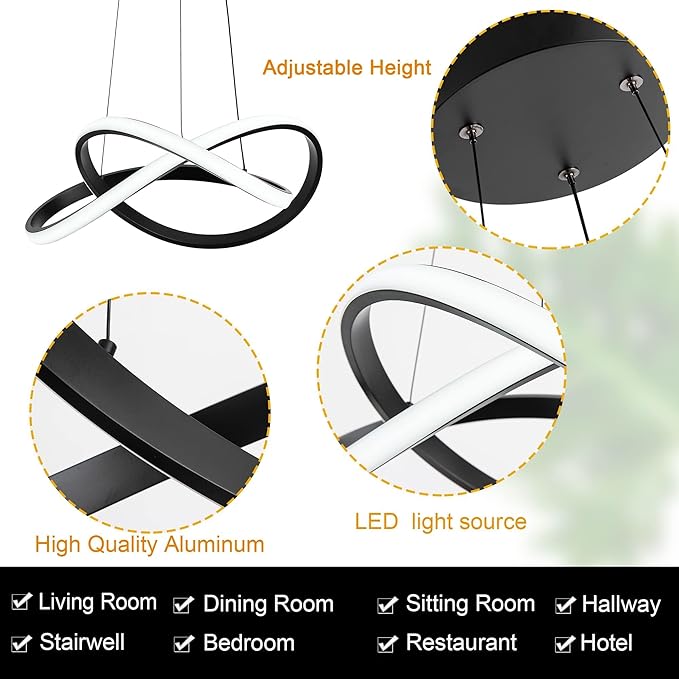 MAYNA Modern Chandelier with Remote Control, 3-Color Dimmable LED Pendant Light Fixtures, Height Adjustable Ring Chandelier for Dining Room,Bedroom,Living Room, Black 19.7 inch