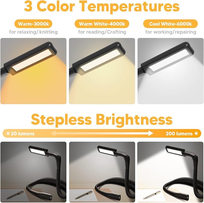 Neck Reading Light Book Lovers Gifts, Rechargeable 2000mAh 10-80Hrs Eye-friendly Wide Lamp Book Light, Birthday Mothers Day Gifts for Mom Wife Women Readers, Camping Knitting Crochet Accessories