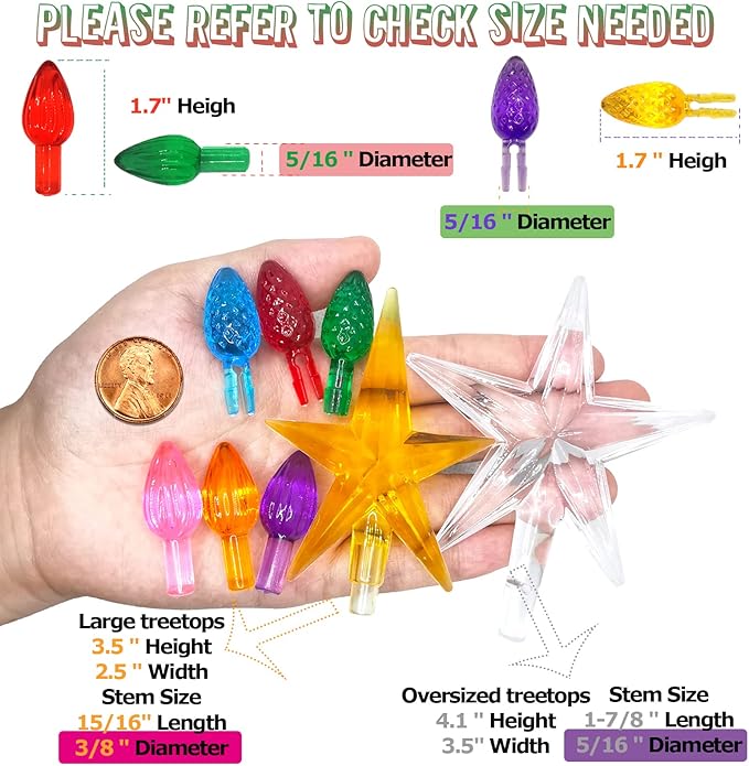 86Pcs Ceramic Christmas Tree Large Replacement Lights Bulbs/Big Tree Pegs for 16 to 30" Oversized Trees Including Twist/Pineapple & 2 Pcs Extra Large Pentagram Tree Toppers