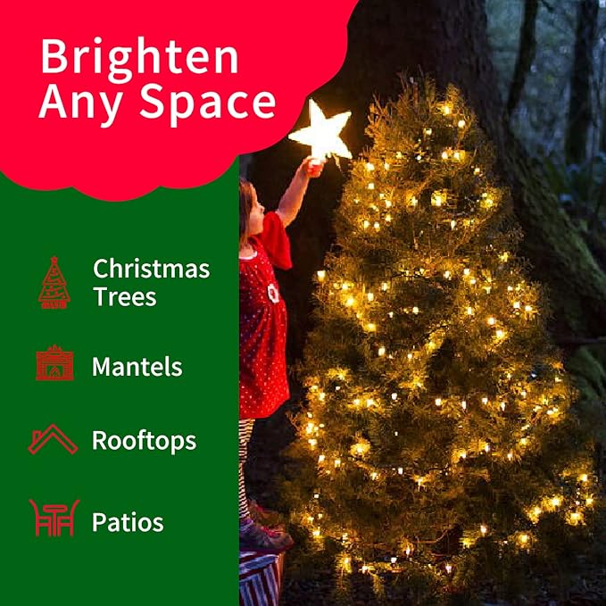 100LED Mini Lights,Green Wire,Waterproof Battery Case,Multi Functions,Timer,Warm White（2 Sets - Each 50 Count LED）