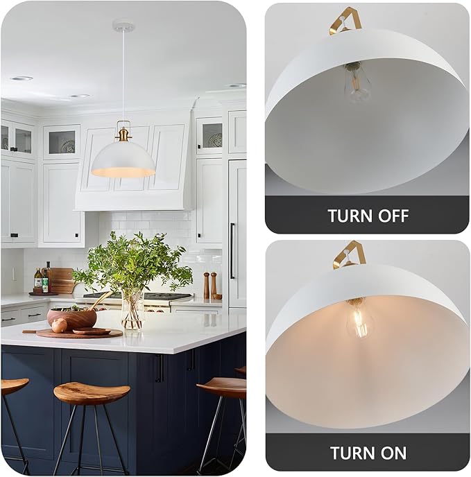 12 Inch Pendant Lights for Kitchen Island Matte White Farmhouse Pendant Light fixtures Adjustable Height Dome Hanging Light for Dinning Room Bedroom Hallway,3 Packs