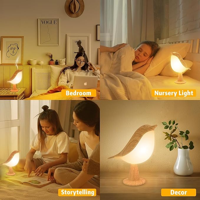 2 Cute Bird Table Lamps Combo,Rechargeable Cordless Lamp with 3 Color Temperature and Adjustable Brightness,Small Desk Lights for Bedroom Nightstand Bedside Table - Wood Tone