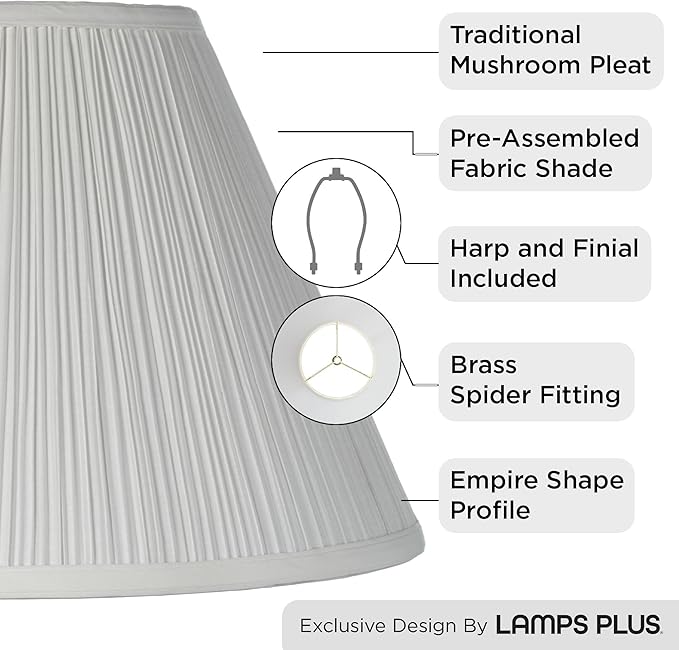 6 1/2" Top x 15" Bottom x 10 1/2" High x 11" Slant Lamp Shade Replacement Large White Empire Mushroom Round Traditional Linen Pleated Spider Harp Finial - Springcrest