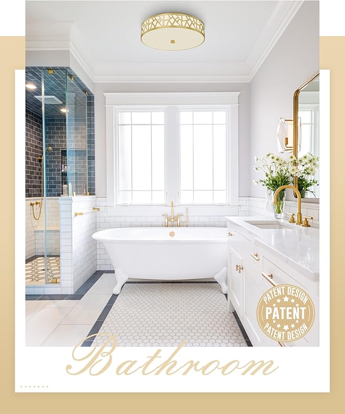 2 Pack Flush Mount Ceiling Light, 12 inch Gold Ceiling Light, 2-Lights Lights Fixture Ceiling Mount with Frosted Glass Shade for Hallway, Kitchen, Bedroom,Foyer,Entryway