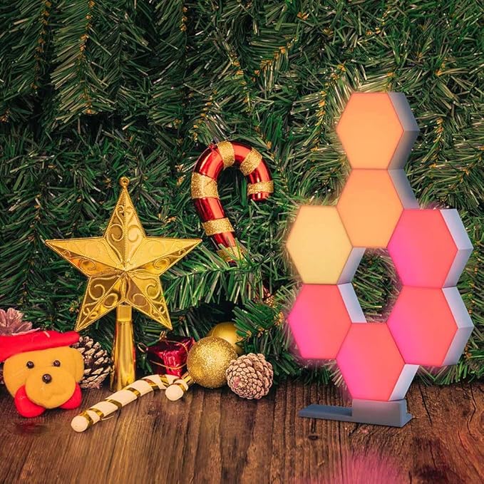 Yescom APP Control 7 Pack Smart LED Light Panels Hexagon Smarter Kit Aesthetic Splicing Lamp Compatible with Alexa & Google for Gaming Party Bedroom Decor