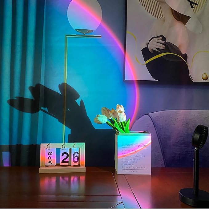 Jensense Rainbow Sunset Projector Lamp Unique Blue Pink Glow Create Magic Aurora Like Ambiance on Wall Ceiling Mood Lighting Home Decor Photography Relaxation