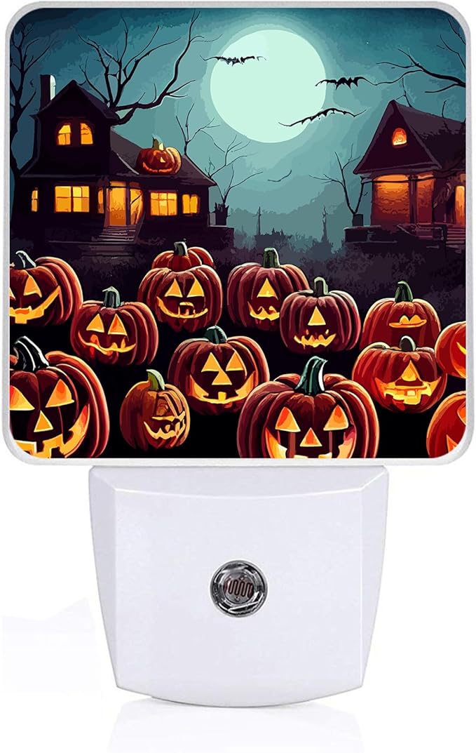 Halloween Pumpkin Night Light, Plug-into Nightlight White LED Lamp, Energy Efficient Decor Desk Lamp for Bedroom Hallway Stairs Bathroom