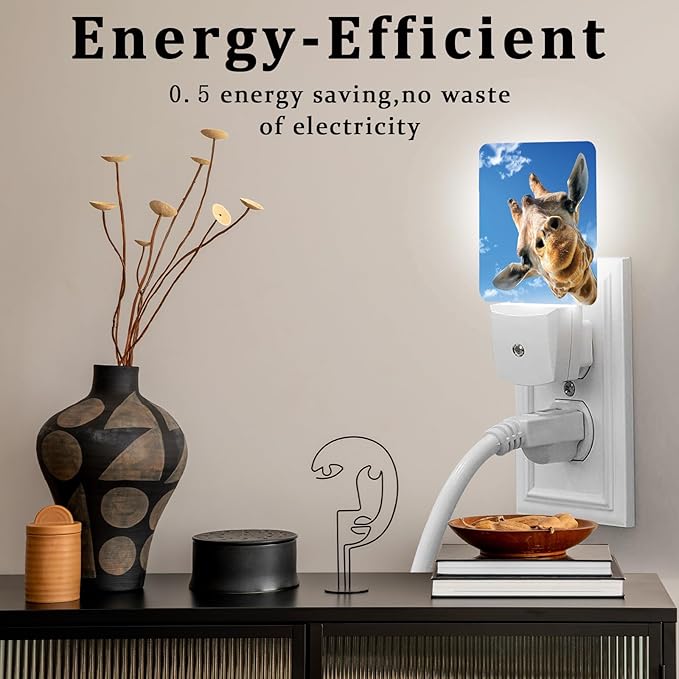 Cute Giraffe Night Light, Plug-into Wall Blue Sky Nightlight Lamp with Dusk to Dawn Sensor, Led Lamp 0.5W Energy Efficient for Boys Girls Adults Home Decor