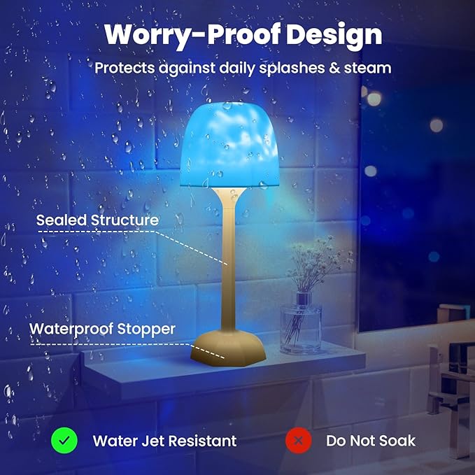 Spa-Like Shower Lamp Waterproof Bathroom Lamp Ocean Wave Projector Light with 16 Colors Changing Rechargeable Remote Control & Touch Northern Lights Projector,Cordless Light for Inside Shower