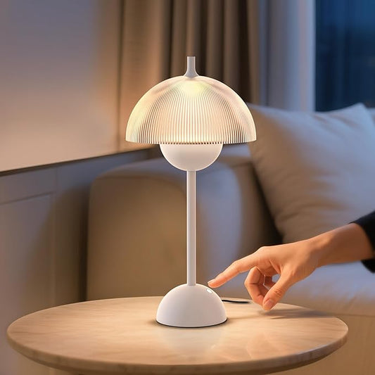 Tubicen Flowerpot Bedside Table Lamp Plug in Decorative Transparent Striped Mushroom Table Lamp Memory Function Modern LED 4-Stage Touch Dimmable Desk Table Lamps for NightStands Bedroom Home Office