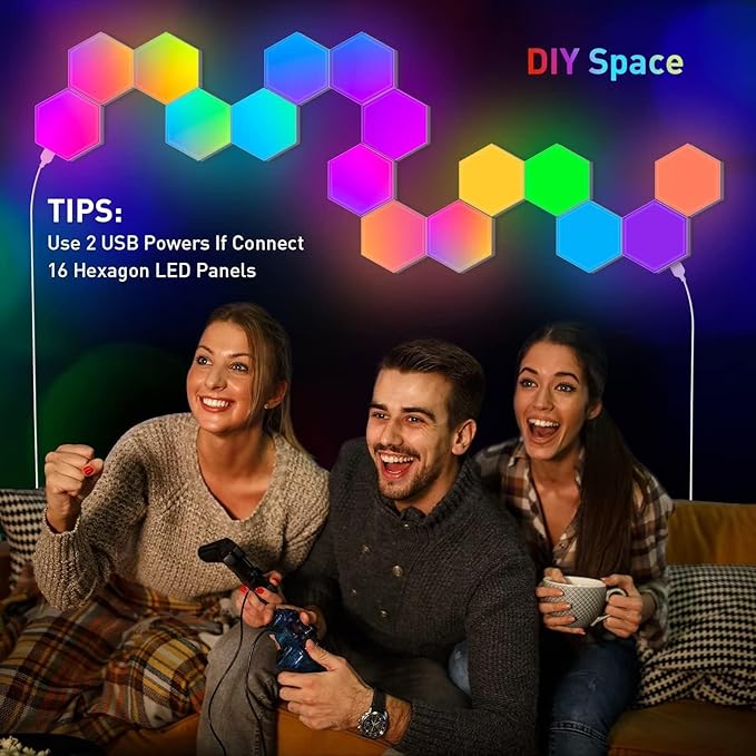 Hexagon LED Lights Panels – Smart RGB Wall Lights with APP/Remote & Music Sync, DIY Modular & Gaming Room Decor, Wall LED Panels Lights for Bedroom (12-Pack)
